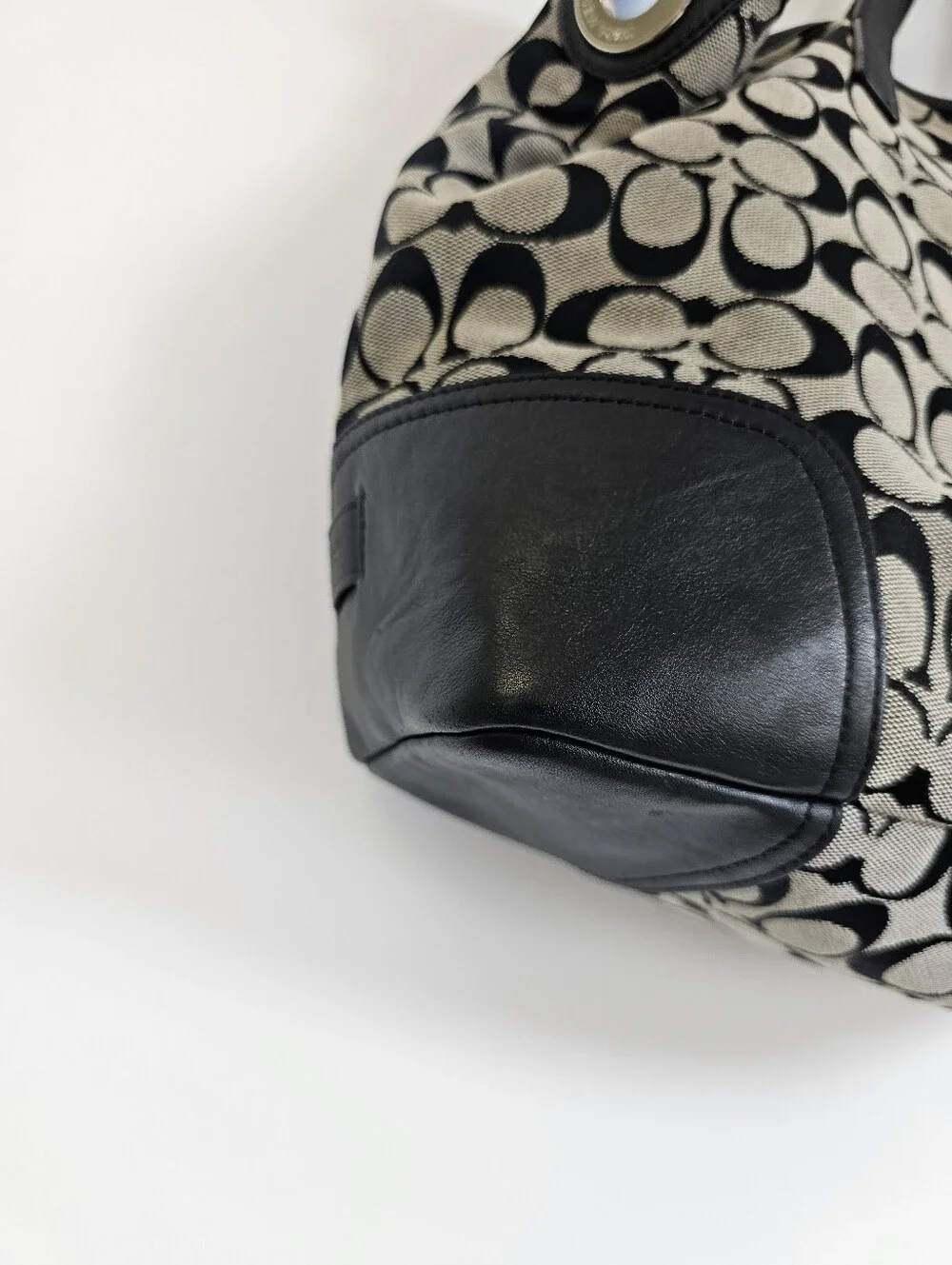 Coach Signature Hadley Black Leather Canvas Bag